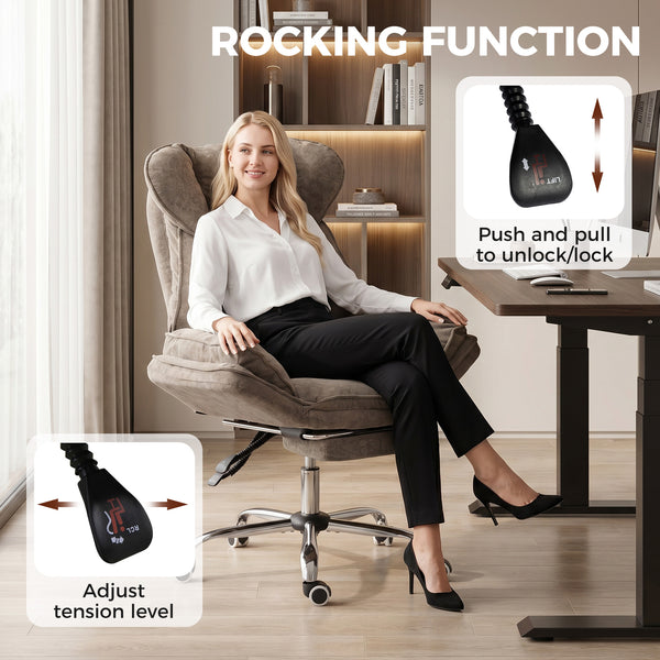 Reclining office chair with footrest, brown