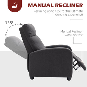 Manual recliner chair in breathable fabric with padded seat, dark gray
