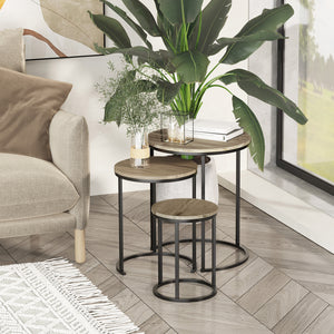 Set of 3 stackable side tables with steel frame