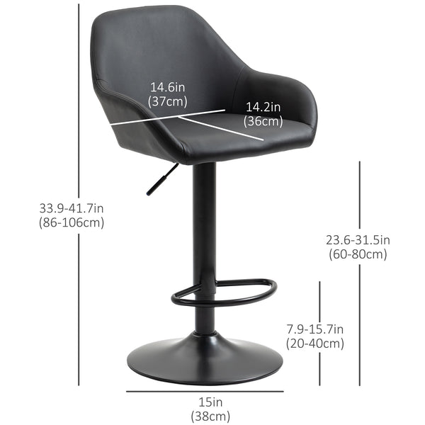 Set of 2 adjustable bar stools in faux leather, black.