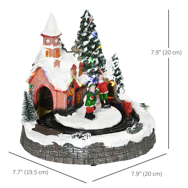 Christmas houses with multi-colored rotating train