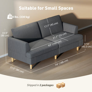 Modern 3-seater corduroy sofa with solid wood legs, dark grey