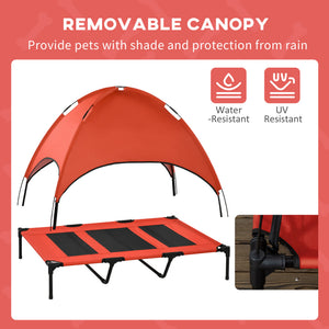 Raised dog bed with tent, red