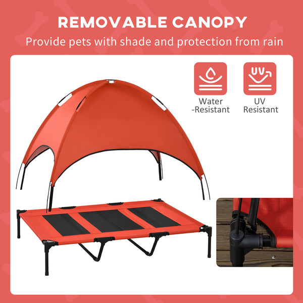 Raised dog bed with tent, red