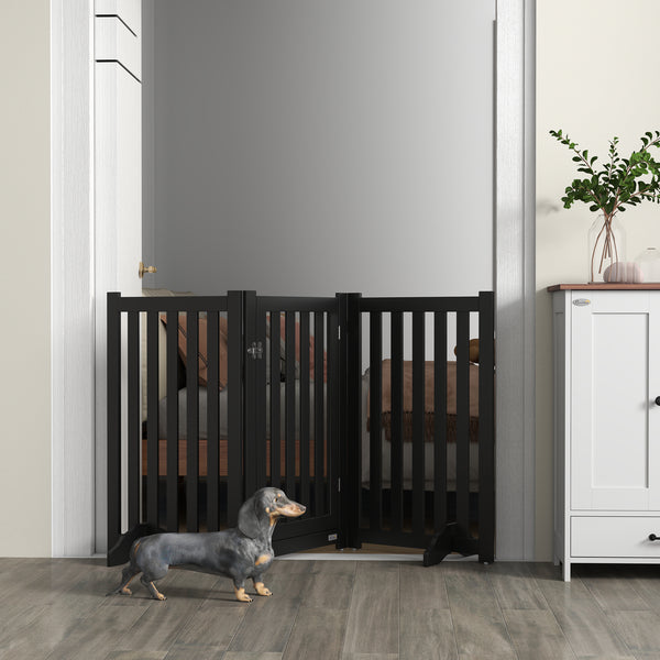 3-panel foldable dog gate with feet, black