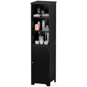 Tall Bathroom Storage Cabinet with Adjustable Shelf, 3 Open Shelves, Black
