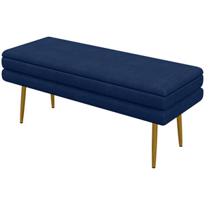 Velvet storage ottoman with steel legs, blue