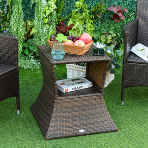 Square side table in woven rattan with 2-tier storage