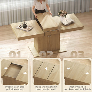 Expandable dining table 55 to 71 in. with storage, natural wood look