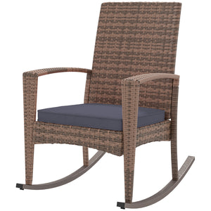 Synthetic rattan rocking chair with cushion, dark blue