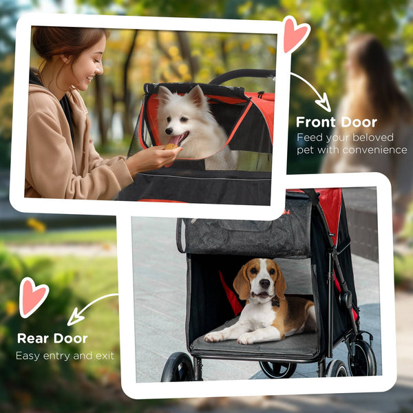 Foldable Pet Stroller for Large and Medium Dogs, Red