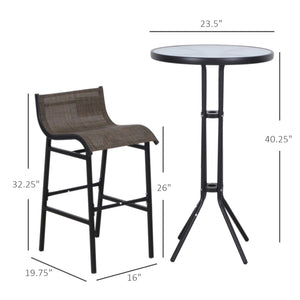 3-Piece Patio Bar Set with 2 Bar Stools and 1 Tempered Glass Bar Table, Beige
