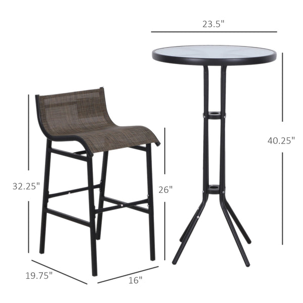 3-Piece Patio Bar Set with 2 Bar Stools and 1 Tempered Glass Bar Table, Beige