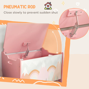 Children's toy box with lid and safety hinges, pink