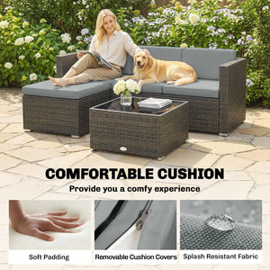 3-Piece Outdoor Patio Wicker PE Rattan Conversation Set with Cushions and Glass Coffee Table