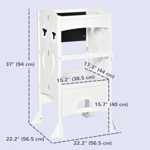 Foldable Toddler Kitchen Step Stool with Chalkboard and Locking Handrail, White
