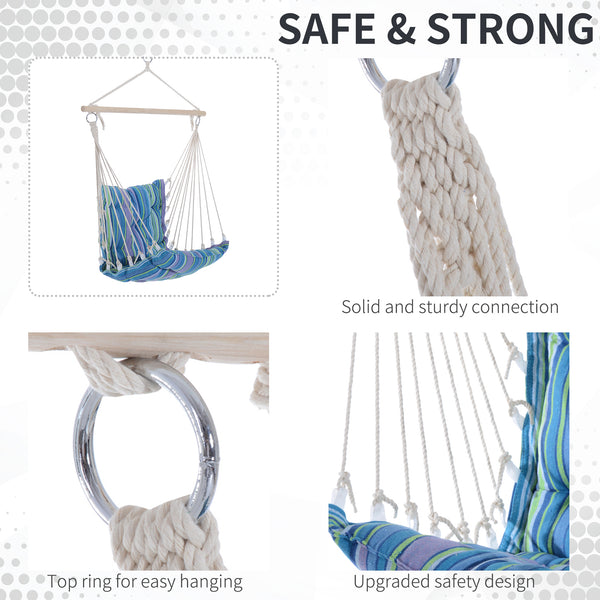 Hanging hammock made of woven rope, blue
