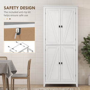 72" Freestanding Storage Cabinet with Doors and Shelves, White
