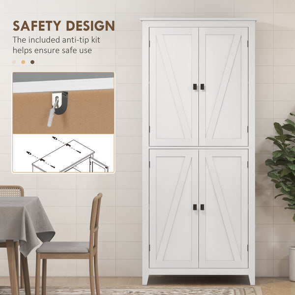 72" Freestanding Storage Cabinet with Doors and Shelves, White
