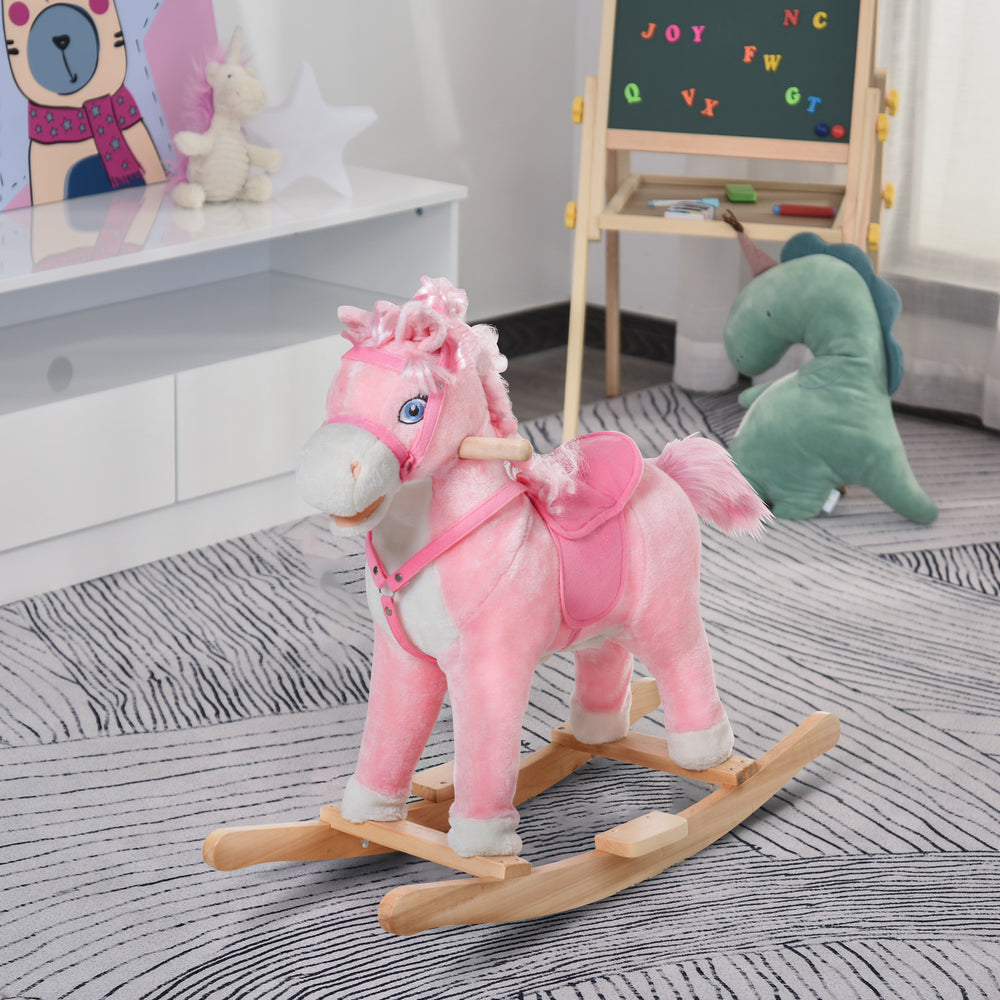 Kids Plush Rocking Horse with Realistic Sounds, Pink