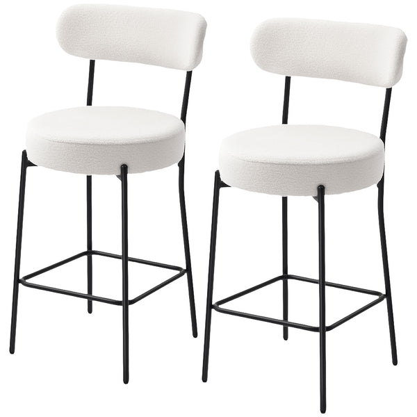 Set of 2 bar stools with backrest and footrest, cream white