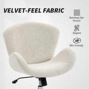 Swivel office chair in velvet with a wide seat, cream white
