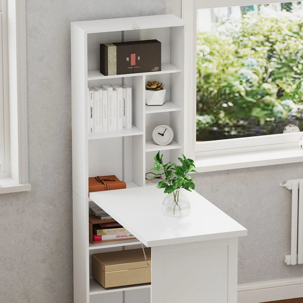 Convertible folding desk with whiteboard and side shelf, white