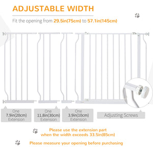 White pet gate with door and double locking system