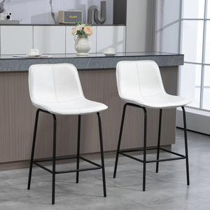 Set of 2 padded bar stools with steel legs, cream white