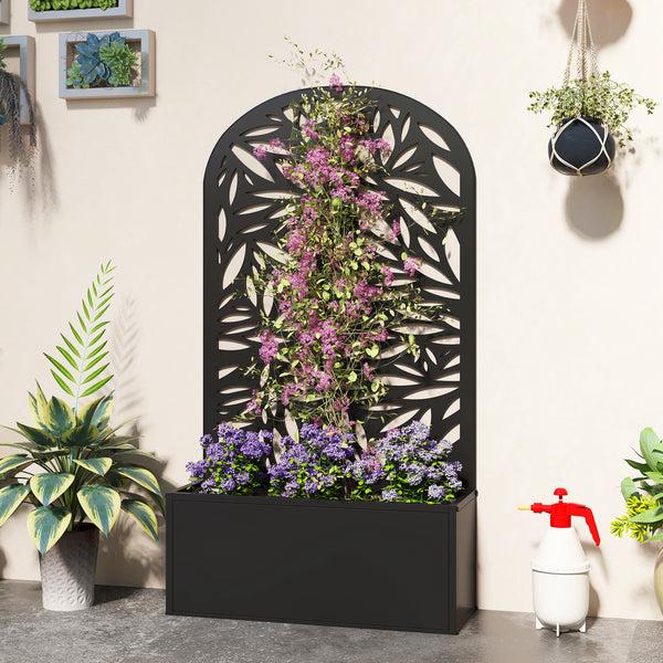Metal planter with trellis for climbing plants