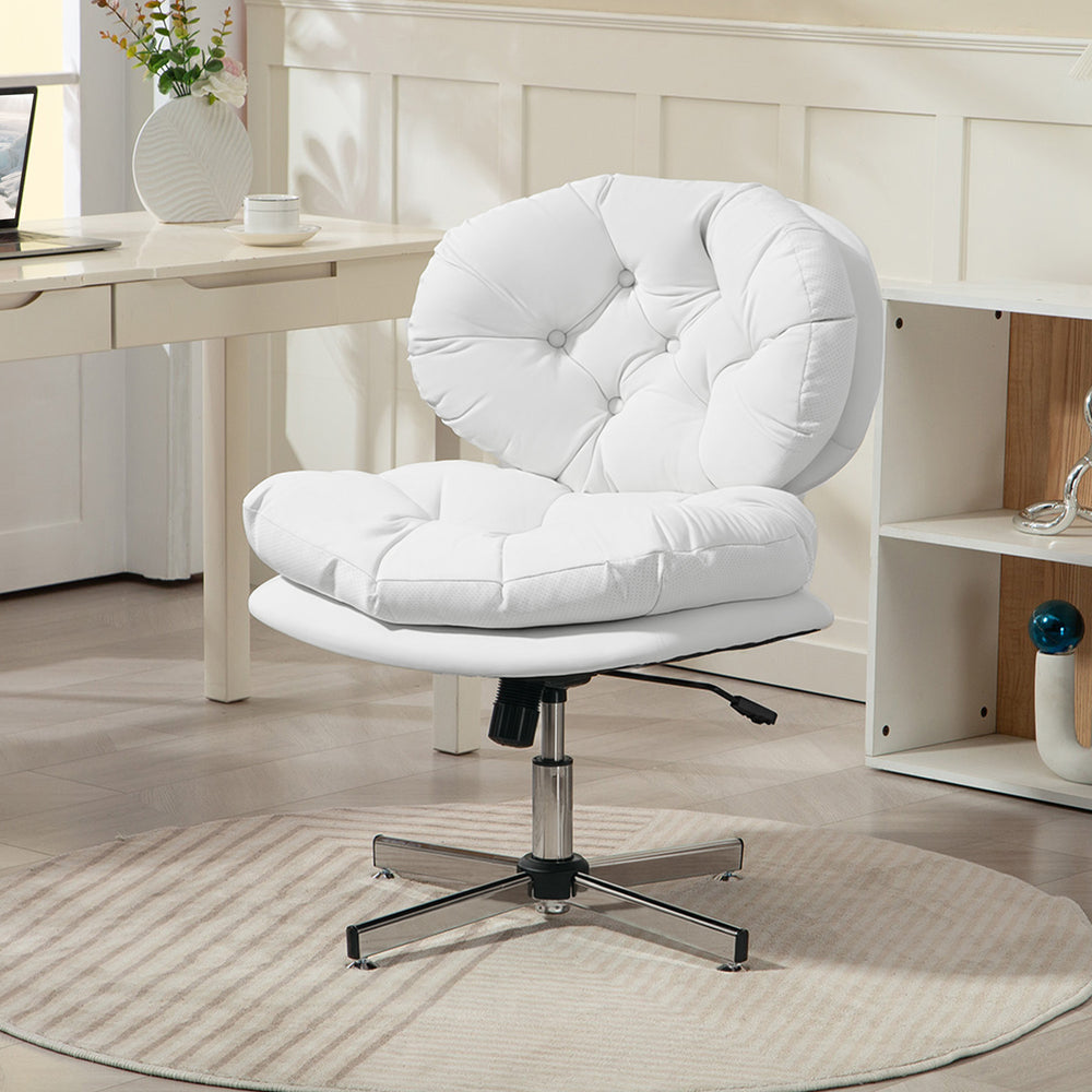 Office chair without armrests with wide, padded seat, white.