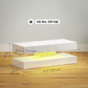 Coffee table with adjustable LED lighting and 2 drawers, glossy white