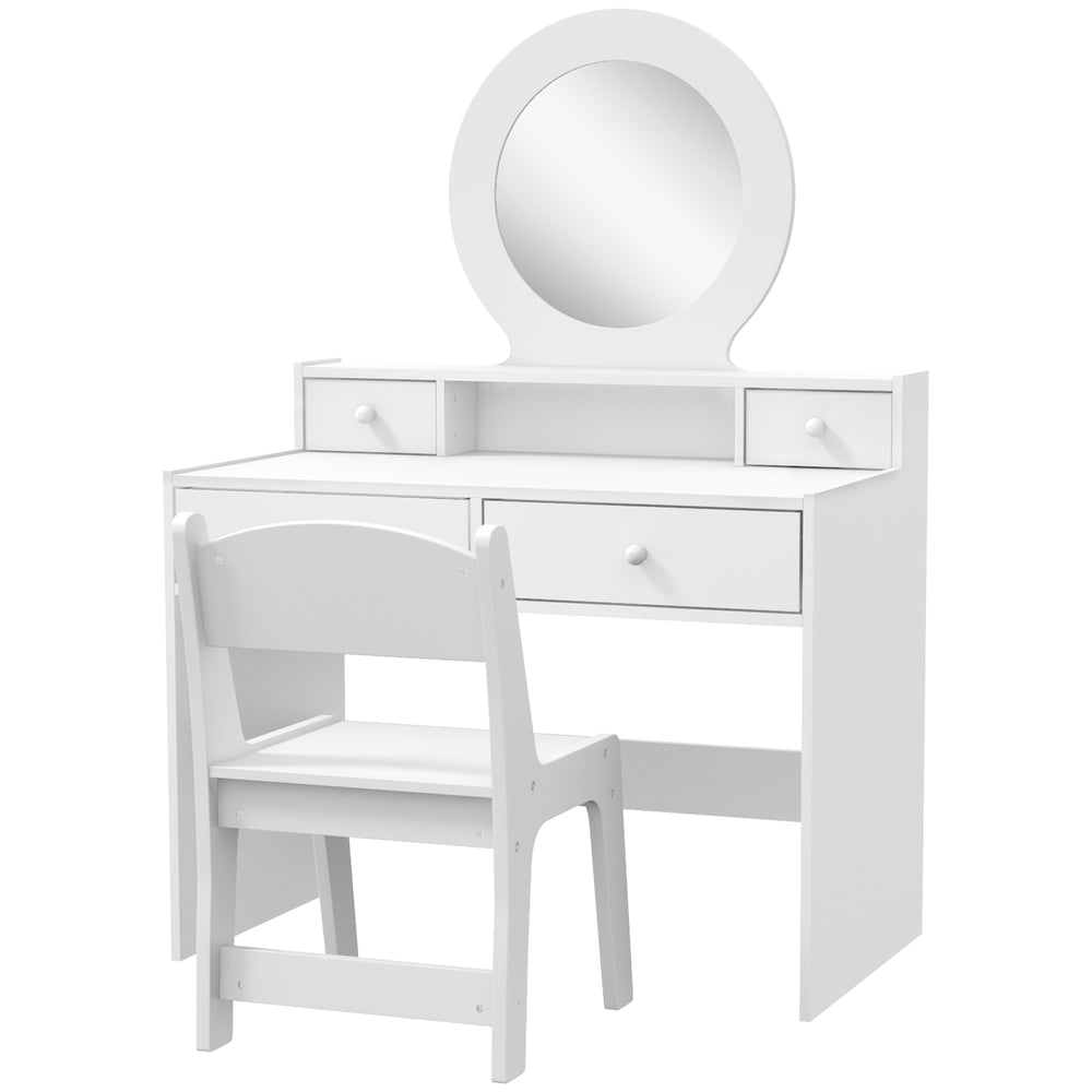 White dressing table with mirror, stool and storage drawers