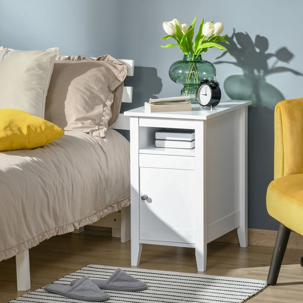 Modern 3-Tier Wooden Bedside Table with Sliding Shelf, White