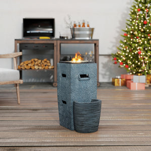 15,000 BTU propane fireplace with LED lighting and fountain, gray 