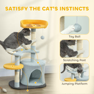 80cm Cat Tree with Plush Perch, Platform, Hideaway, Scratching Post and Play Ball, Blue