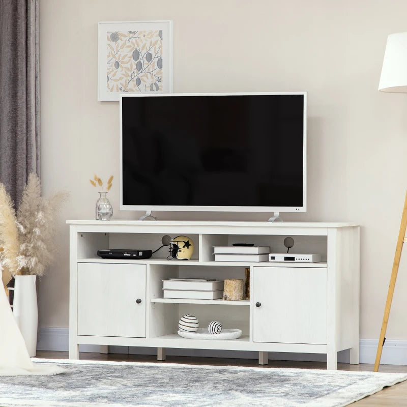 TV stand for TVs up to 55 inches with storage cupboard and shelves, white