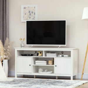 TV stand for TVs up to 55 inches with storage cupboard and shelves, white