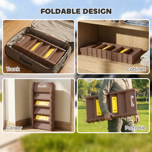 Foldable dog ramp, 10 steps, 55 lb capacity, brown