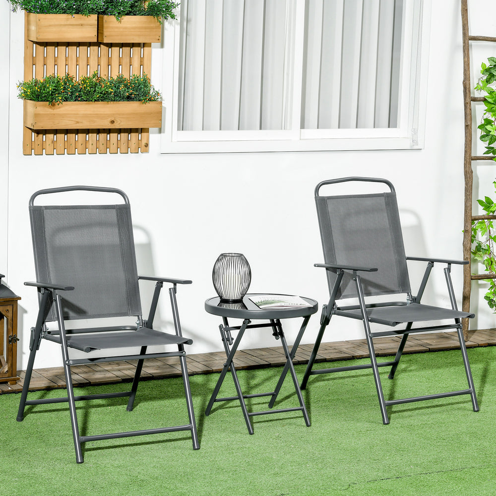 3-piece folding bistro set with mesh chairs and glass table, anthracite grey