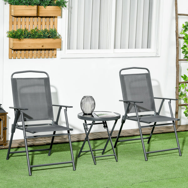3-piece folding bistro set with mesh chairs and glass table, anthracite grey