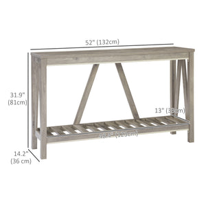 Rustic style entryway table with storage shelf, distressed gray