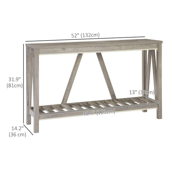 Rustic style entryway table with storage shelf, distressed gray