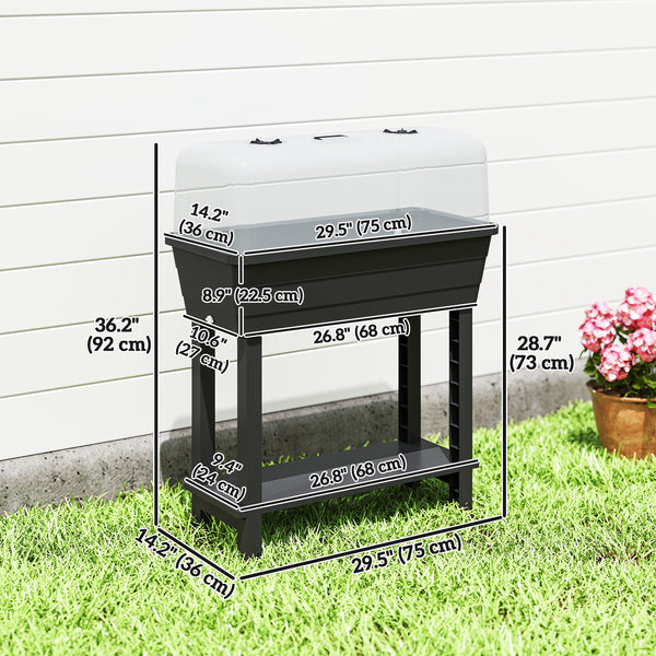 Raised garden bed with automatic watering, transparent lid and ventilation