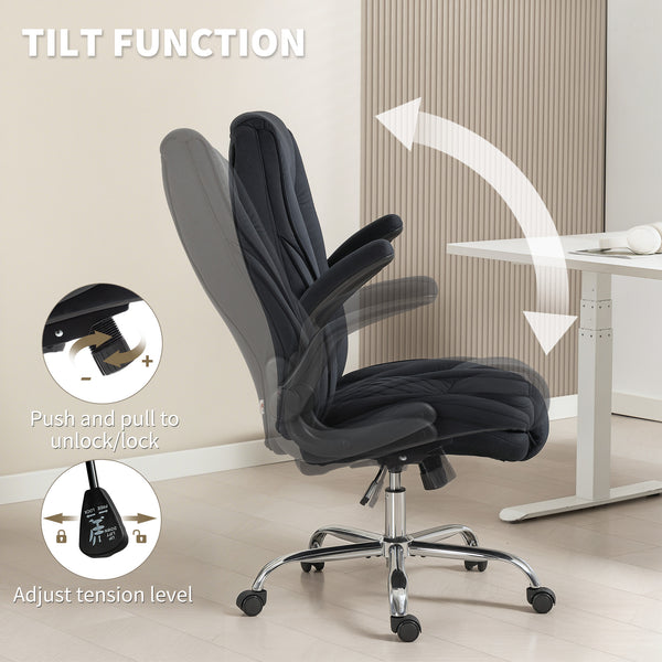 Black diamond pattern fabric office chair.