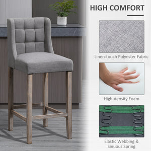 Modern upholstered and padded bar stools, grey