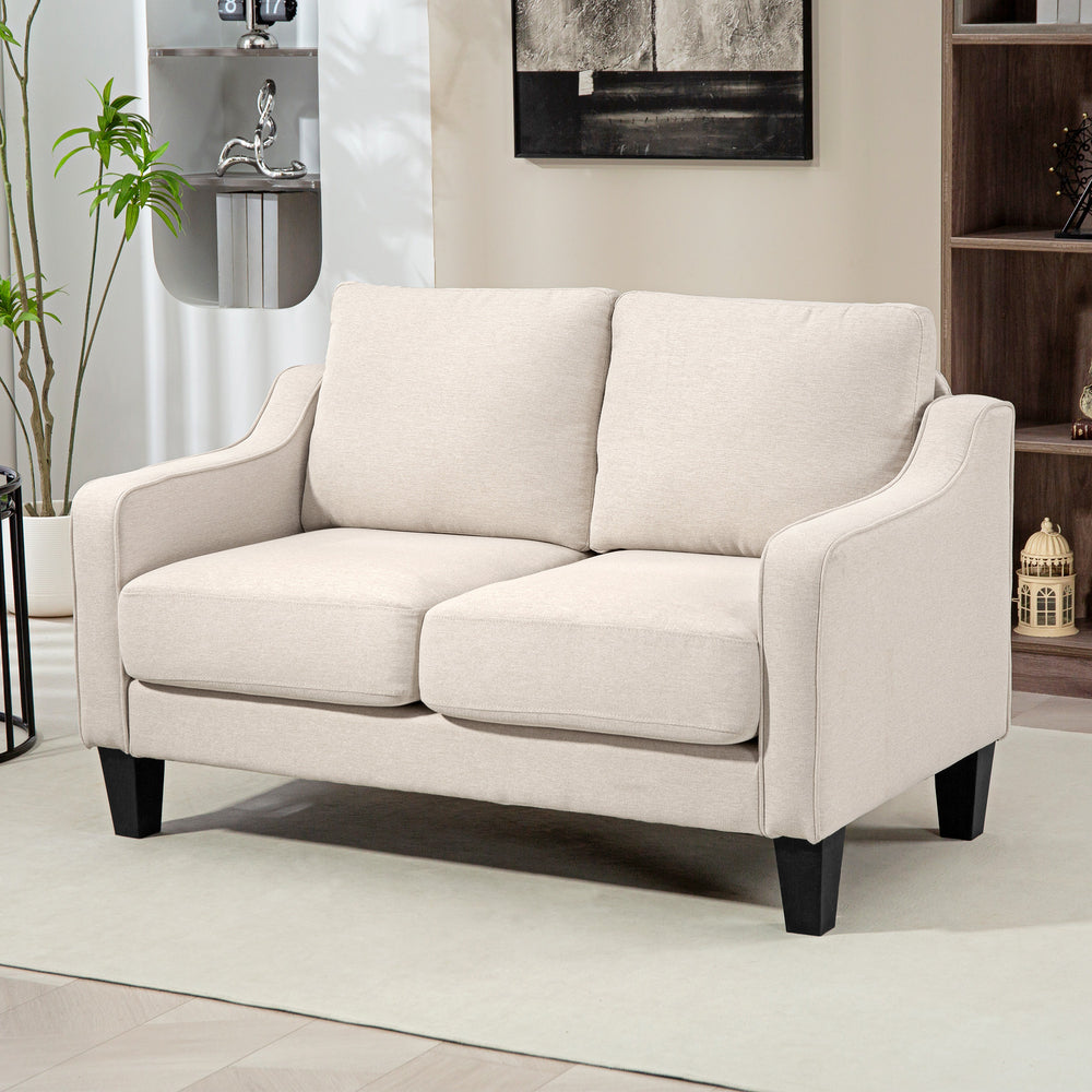 Modern sofa with pocket springs, linen upholstery, beige