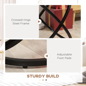 Industrial side table with round top, steel frame, light brown