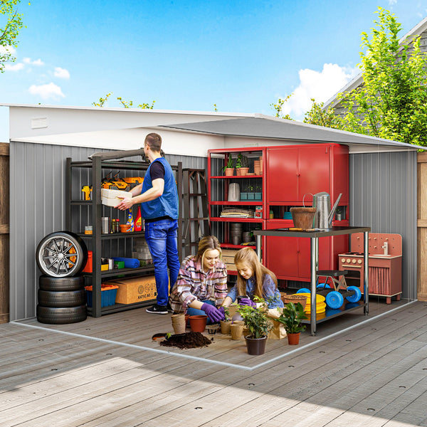 Steel garden shed with double sliding doors and 2 vents, green