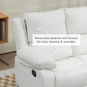 Manual Reclining Faux Leather Sofa with Footrest, White